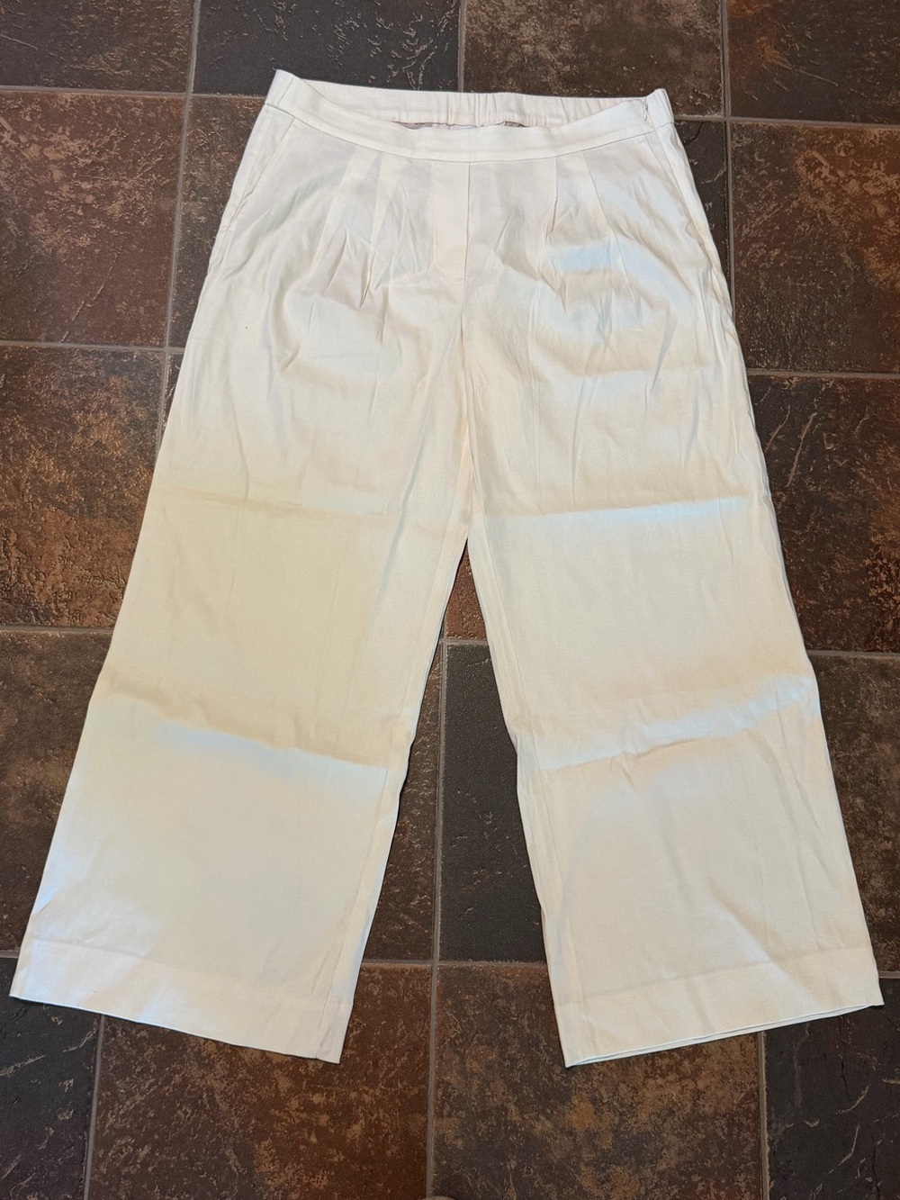 J. Jill Love Linen Wide-Leg Crop Pants Porcelain Size Large Petite **NWT**